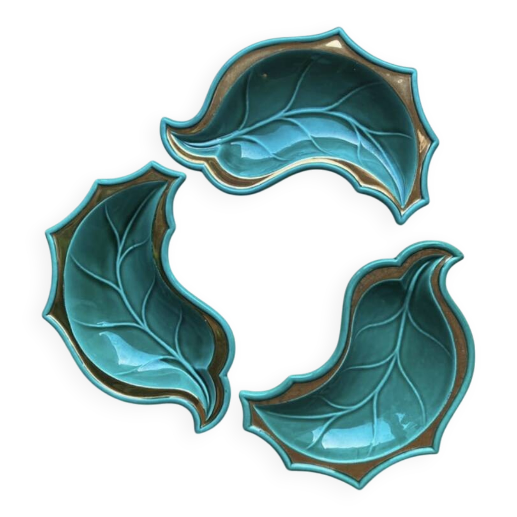 3 green leaf bowls Verceram