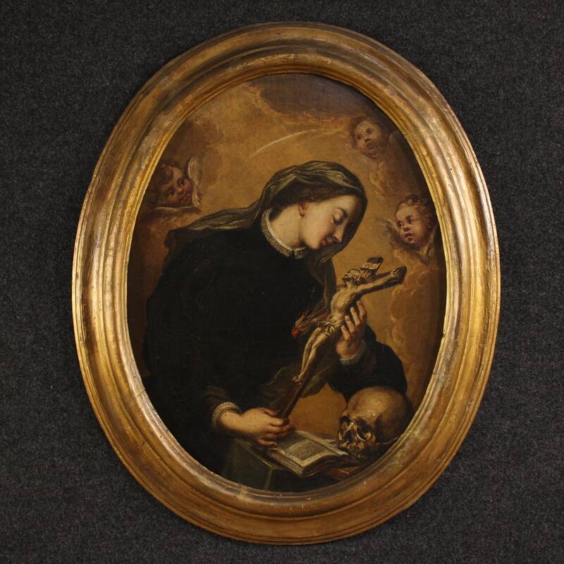 Antique oval painting of Saint Catherine of Genoa from the 17th century