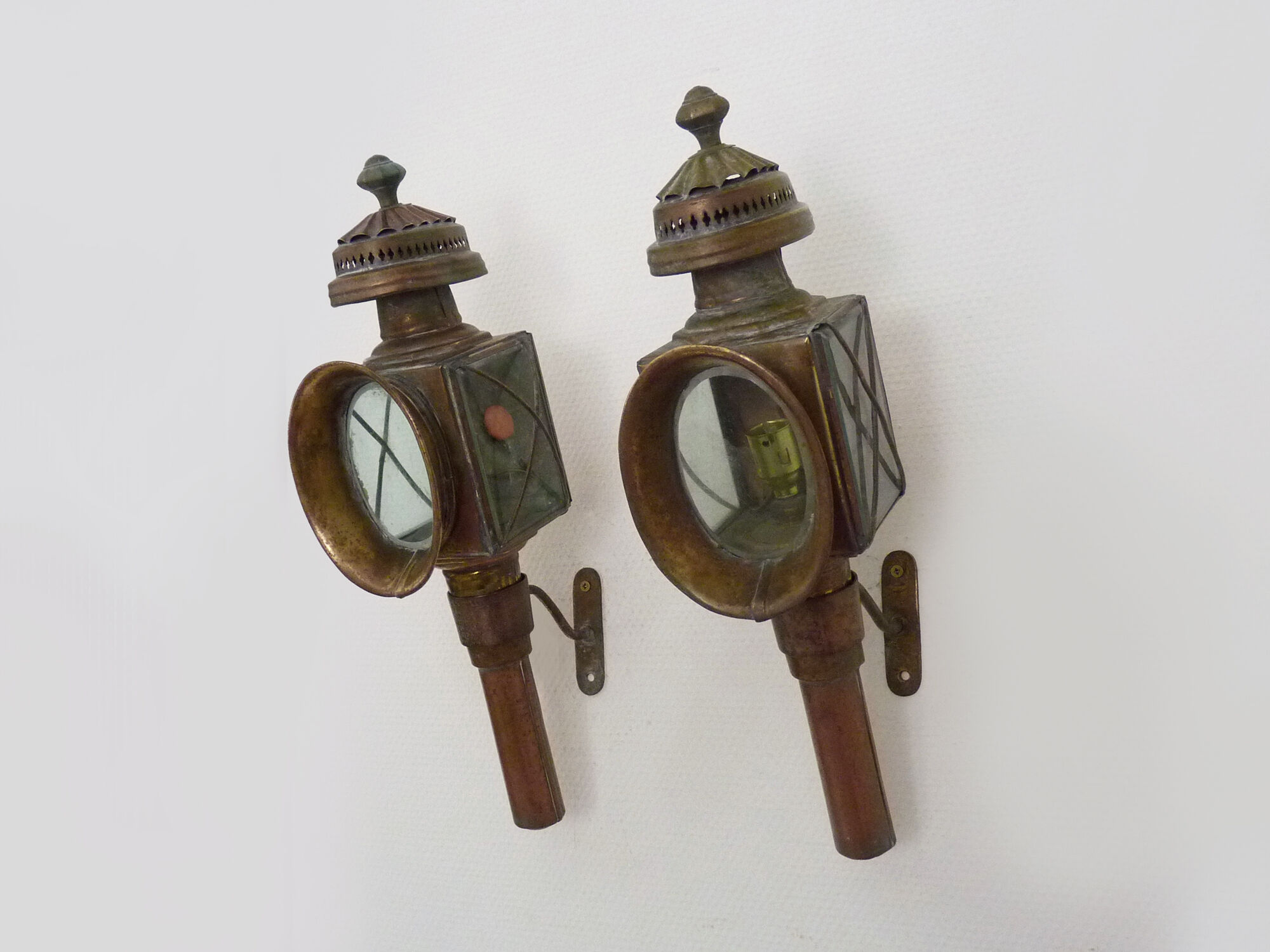 Pair of vintage wall lamps carriage lanterns, cab, electrified lanterns. Year 20 30