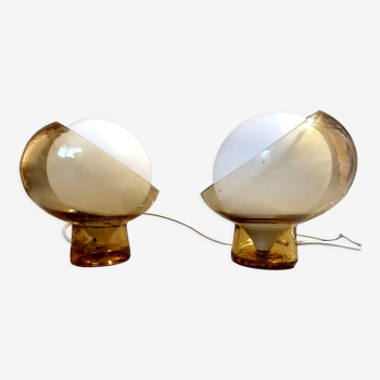 Paire de lampes de chevet Italie1960/1970 en verre et opaline blanche