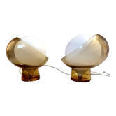 Pair of bedside lamps Italy1960/1970 in glass and white opaline.