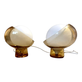 Paire de lampes de chevet Italie1960/1970 en verre et opaline blanche