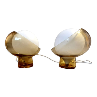 Pair of bedside lamps Italy1960/1970 in glass and white opaline.