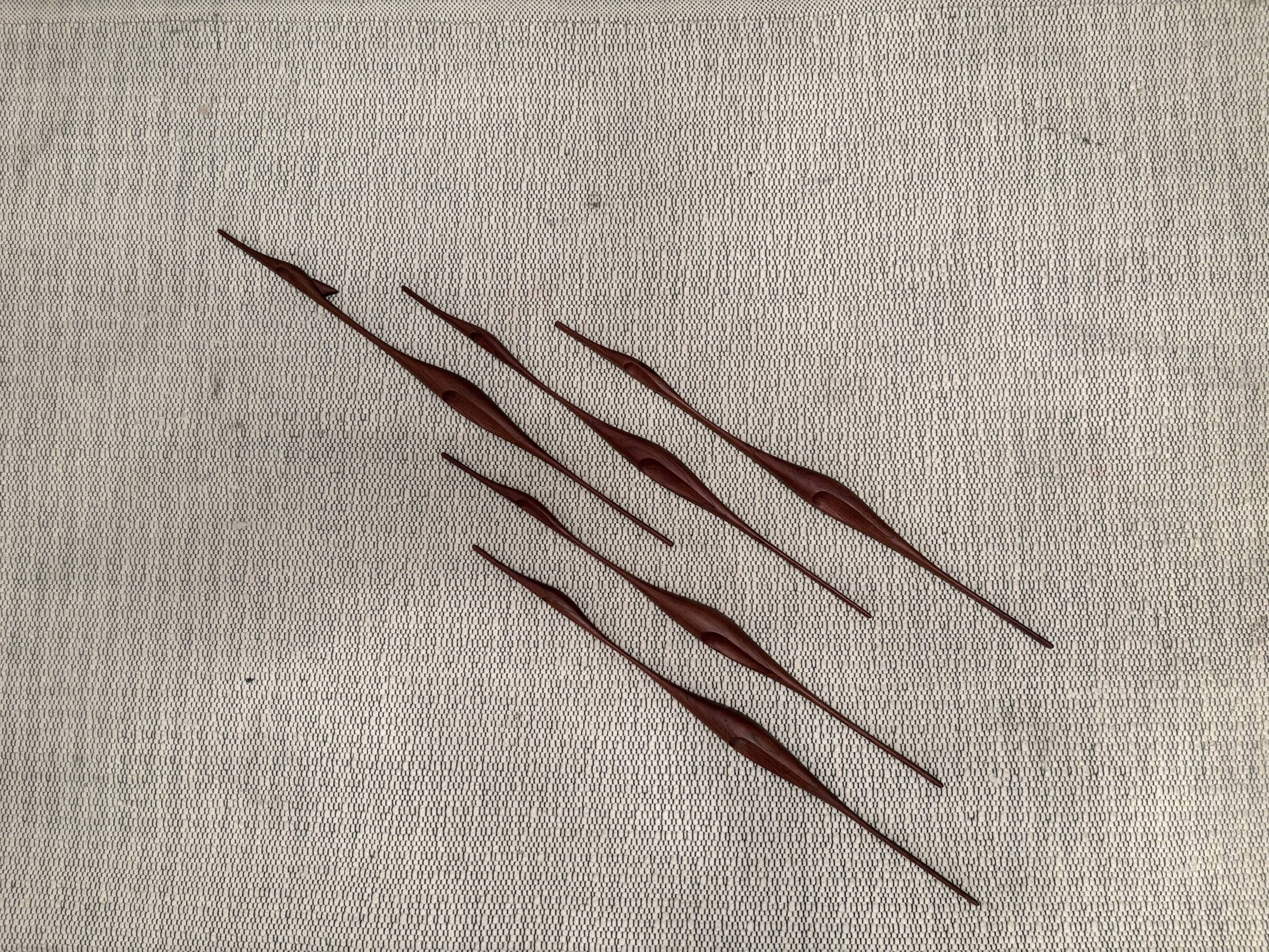 Set of five teak bird wall art, Denmark, 1960s