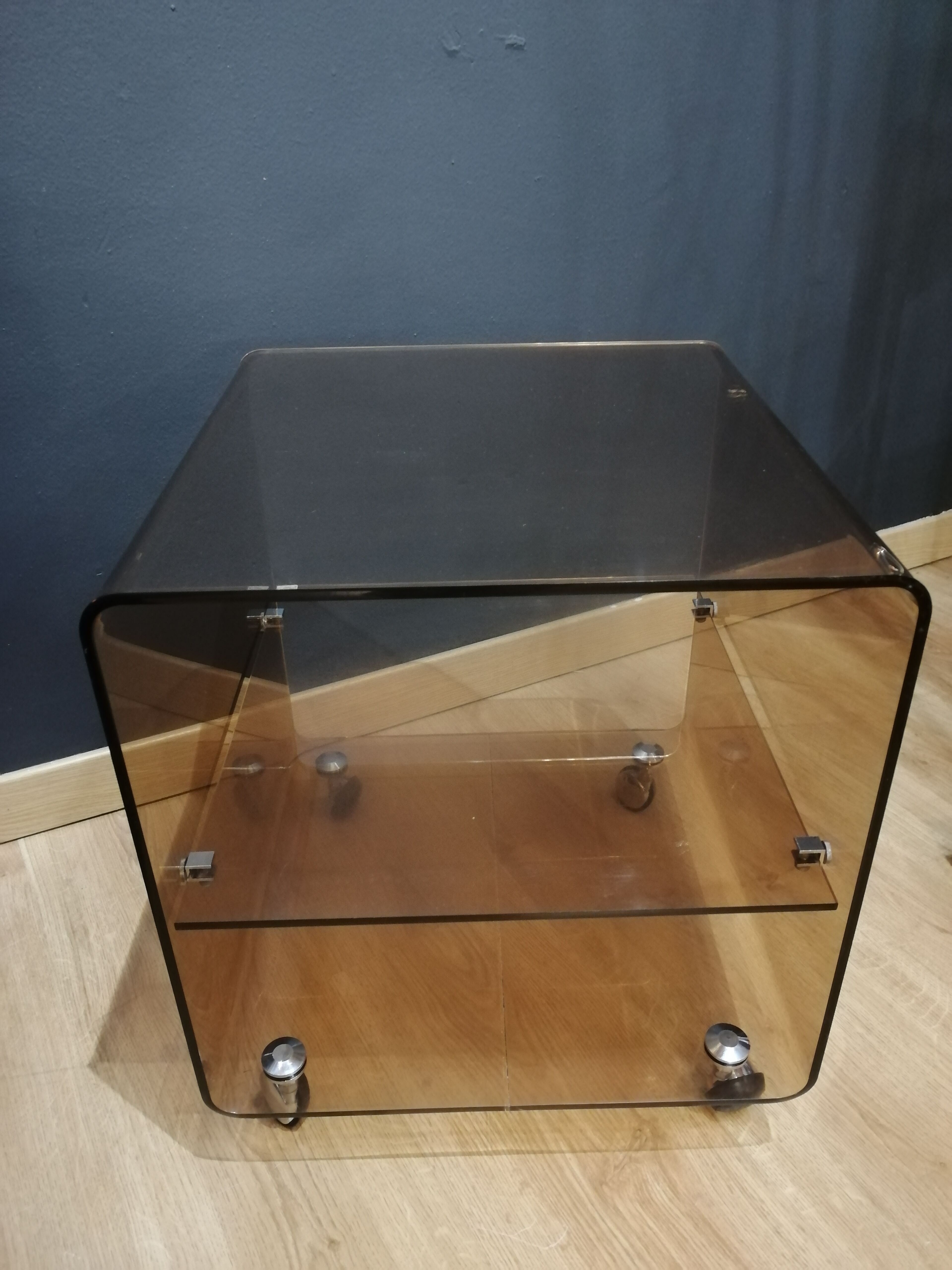 Vintage side table in smoked plexiglass by Michel Dumas for Roche Bobois