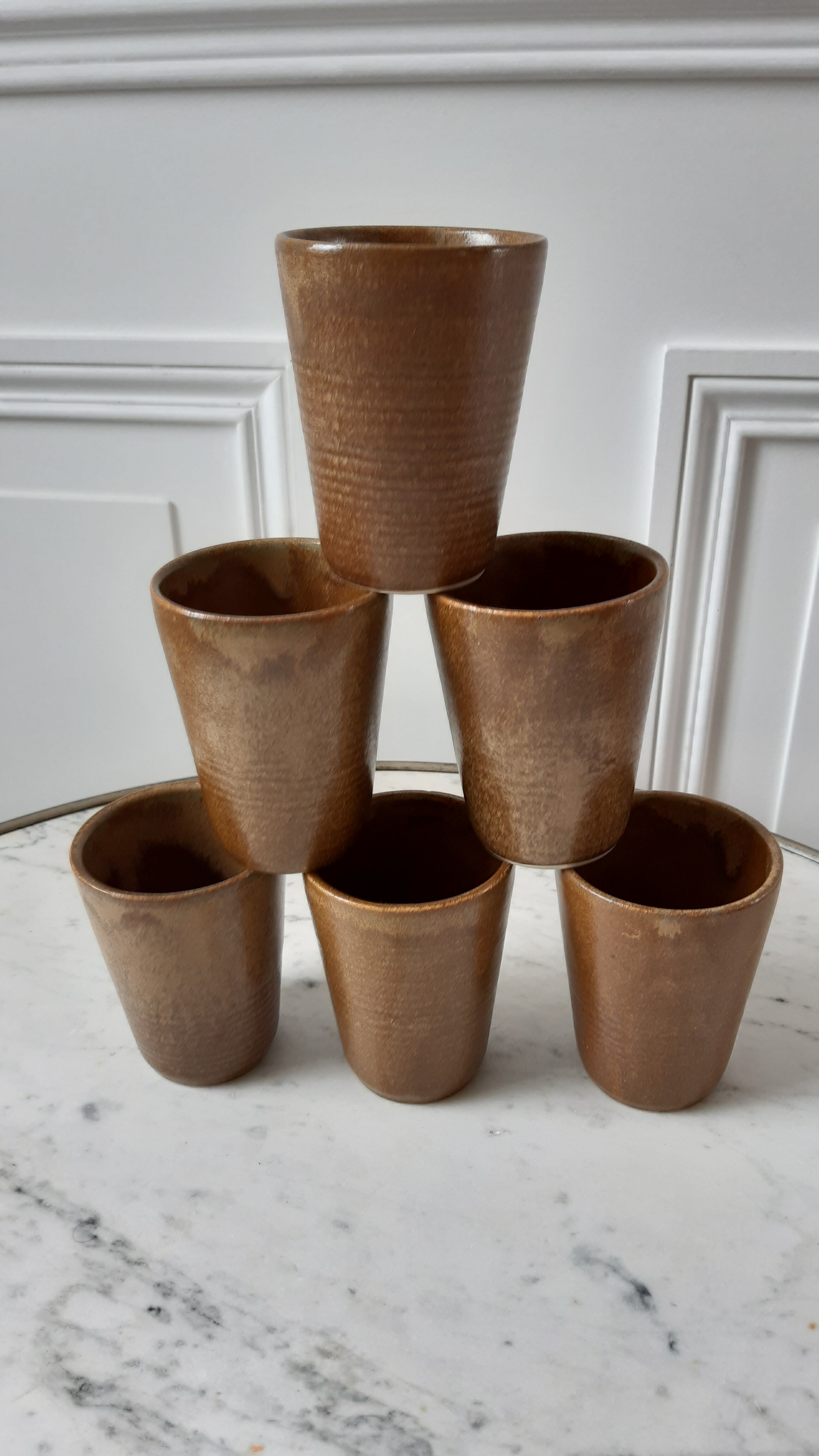 Set of 6 glasses in stoneware Digoin Sarreguemines 70s
