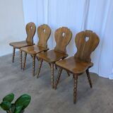 Set of 4 Vintage Tyrolean Heart Cutout Wooden Dining Chairs
