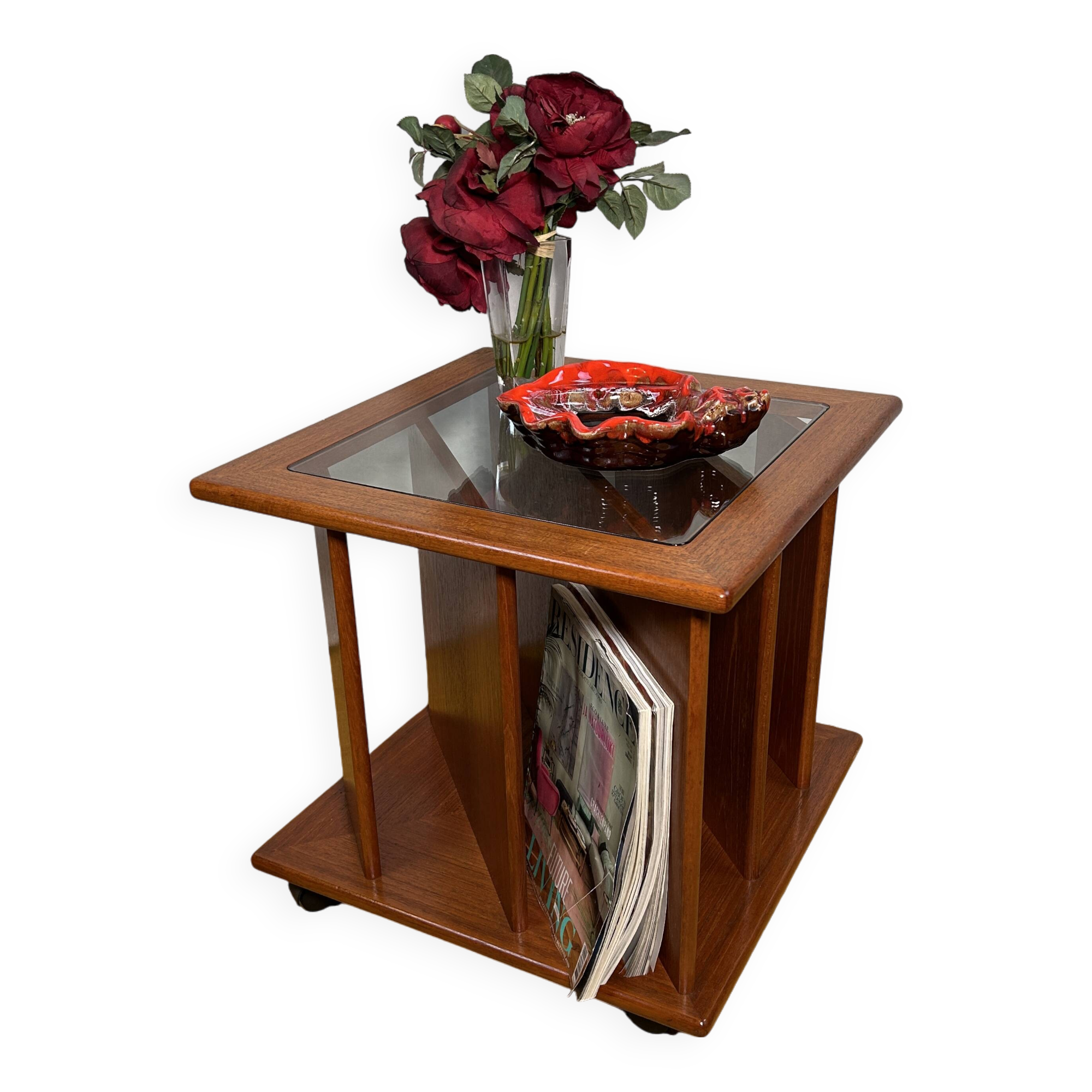 Mid century retro vintage teak coffee table with magazine rack or record 1960