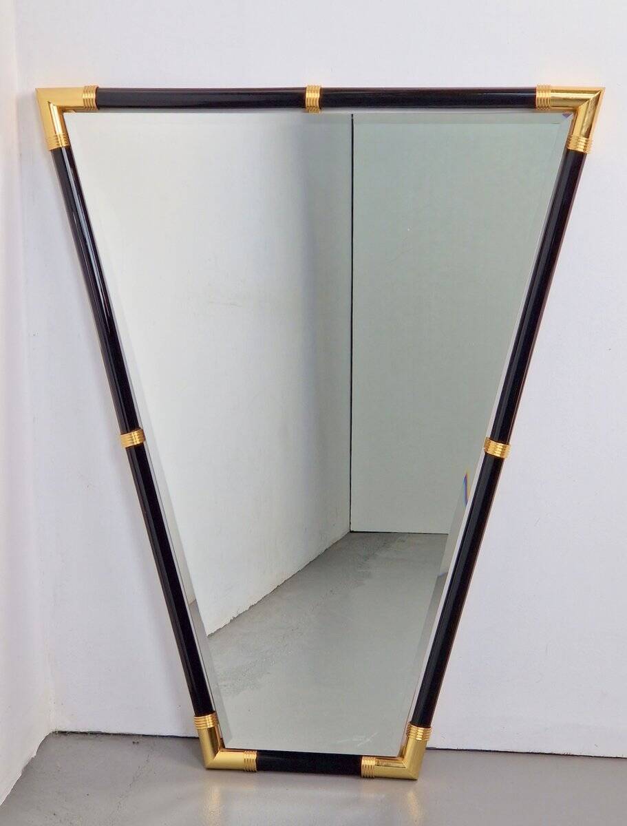 Modern Black Lacquer Metal Triangle Mirror, 1970s