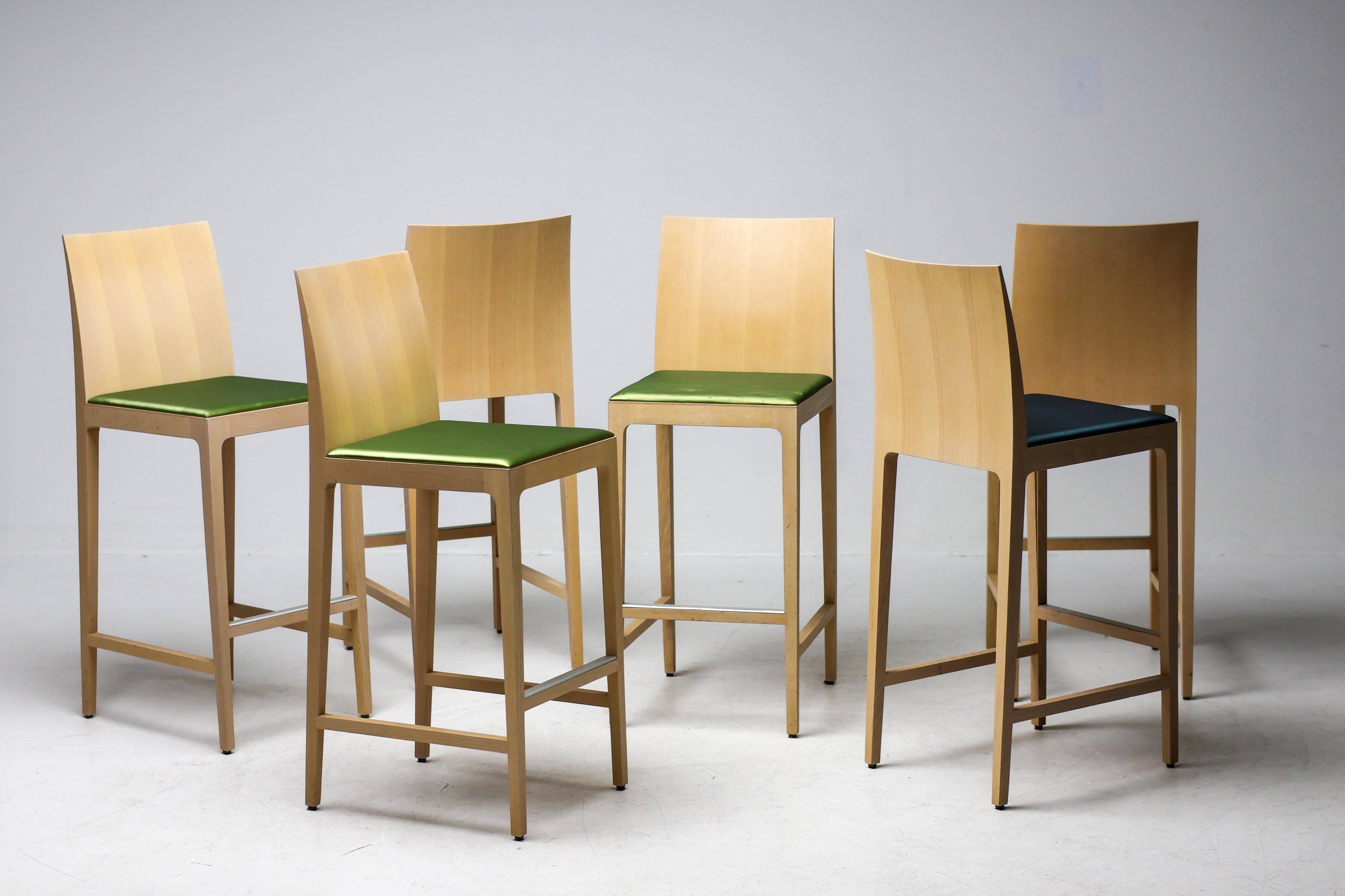 Set of six beech bar stools "Anna" by Crassevig, Italy, 1990s.