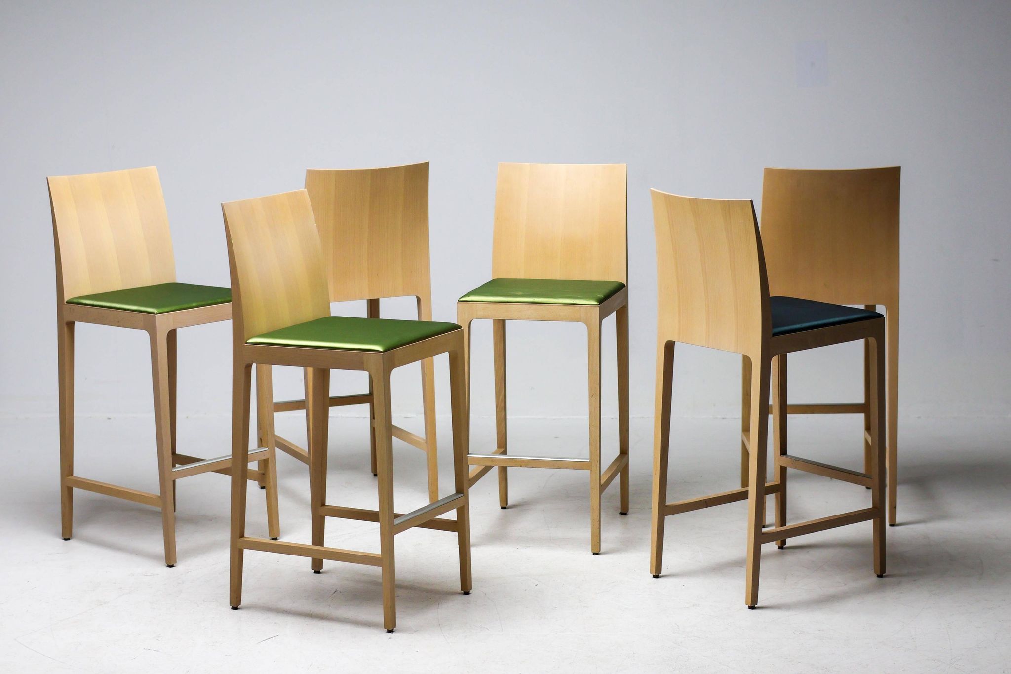 Set of six beech bar stools "Anna" by Crassevig, Italy, 1990s.