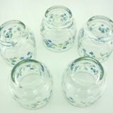 5 water glasses - decoration small blue flowers - Veronica Luminarc Arcoroc - vintage 80s
