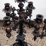 Imposing gothic lustre in wrought iron black laqué 185cm - 2 large candelabras
