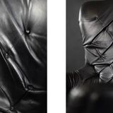 Vintage Danish modern wingback chair in black quilted leather, mid-20th century, 1960s.