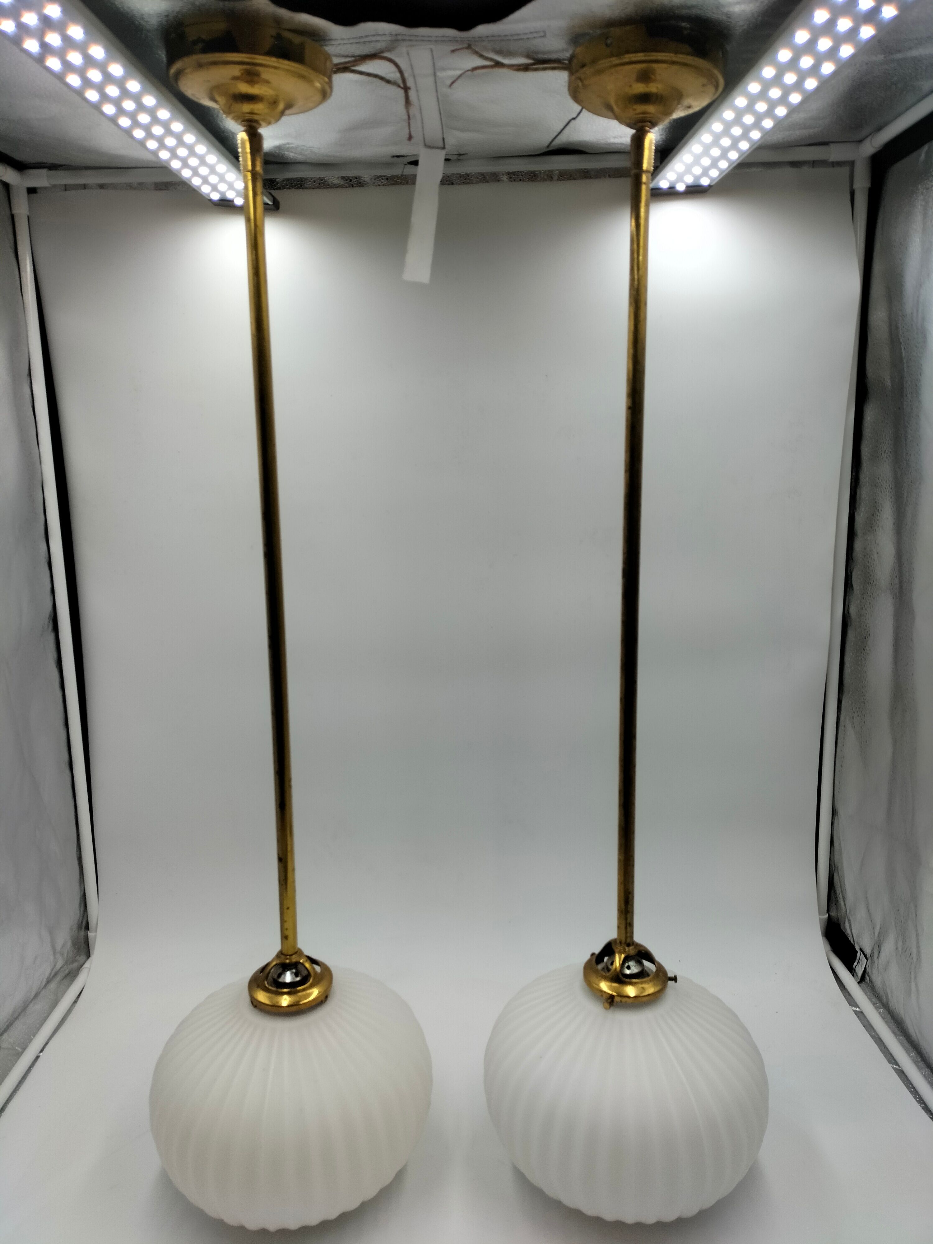 Pair brass and glass chandeliers