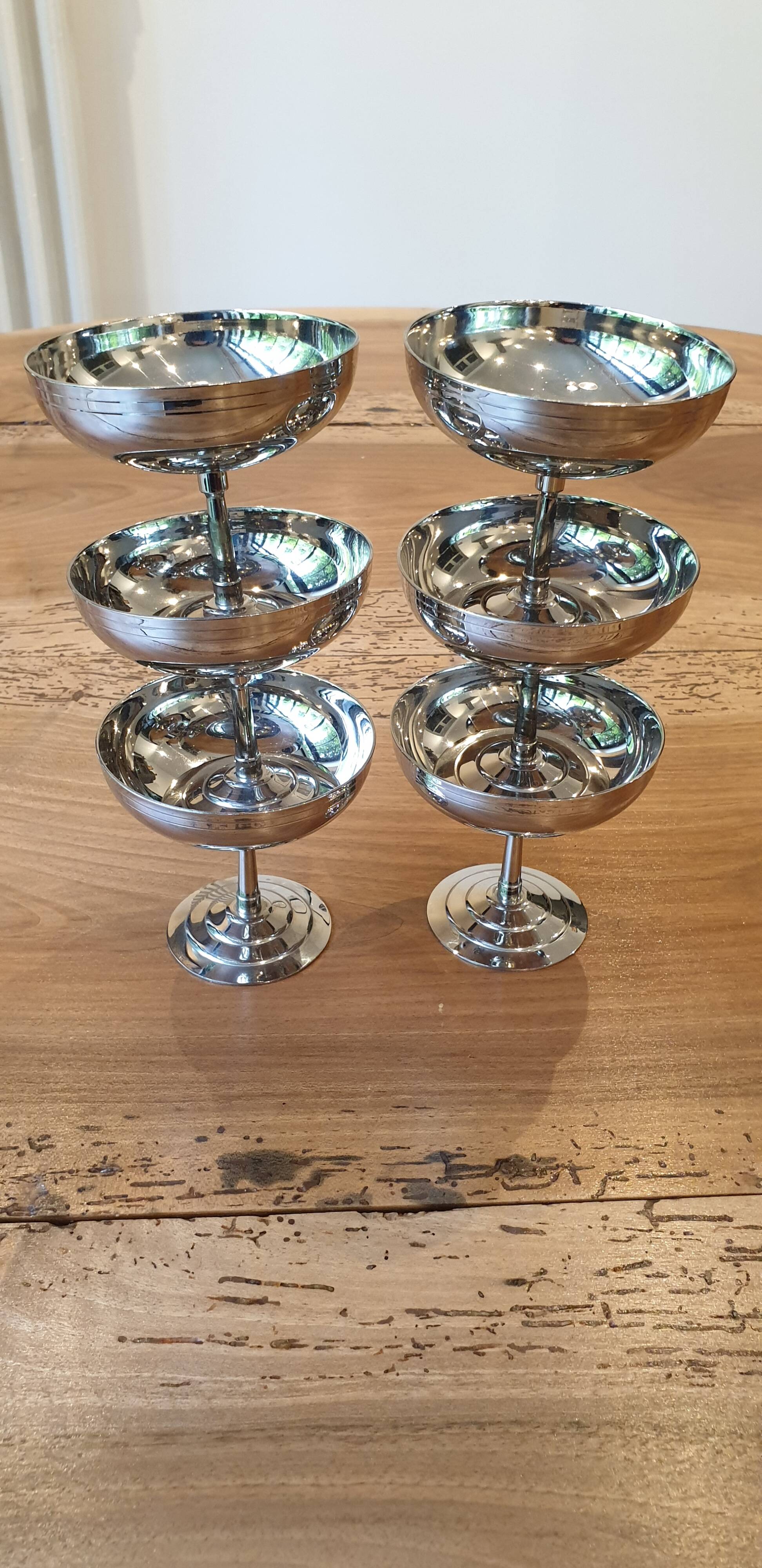 6 Rémi Letang stainless steel ice cream cups, 1970s