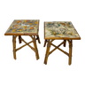 Two rattan stools trimmed with ceramic tiles. around 1960