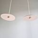 Pair of industrial pendant lights in green enamelled sheet metal