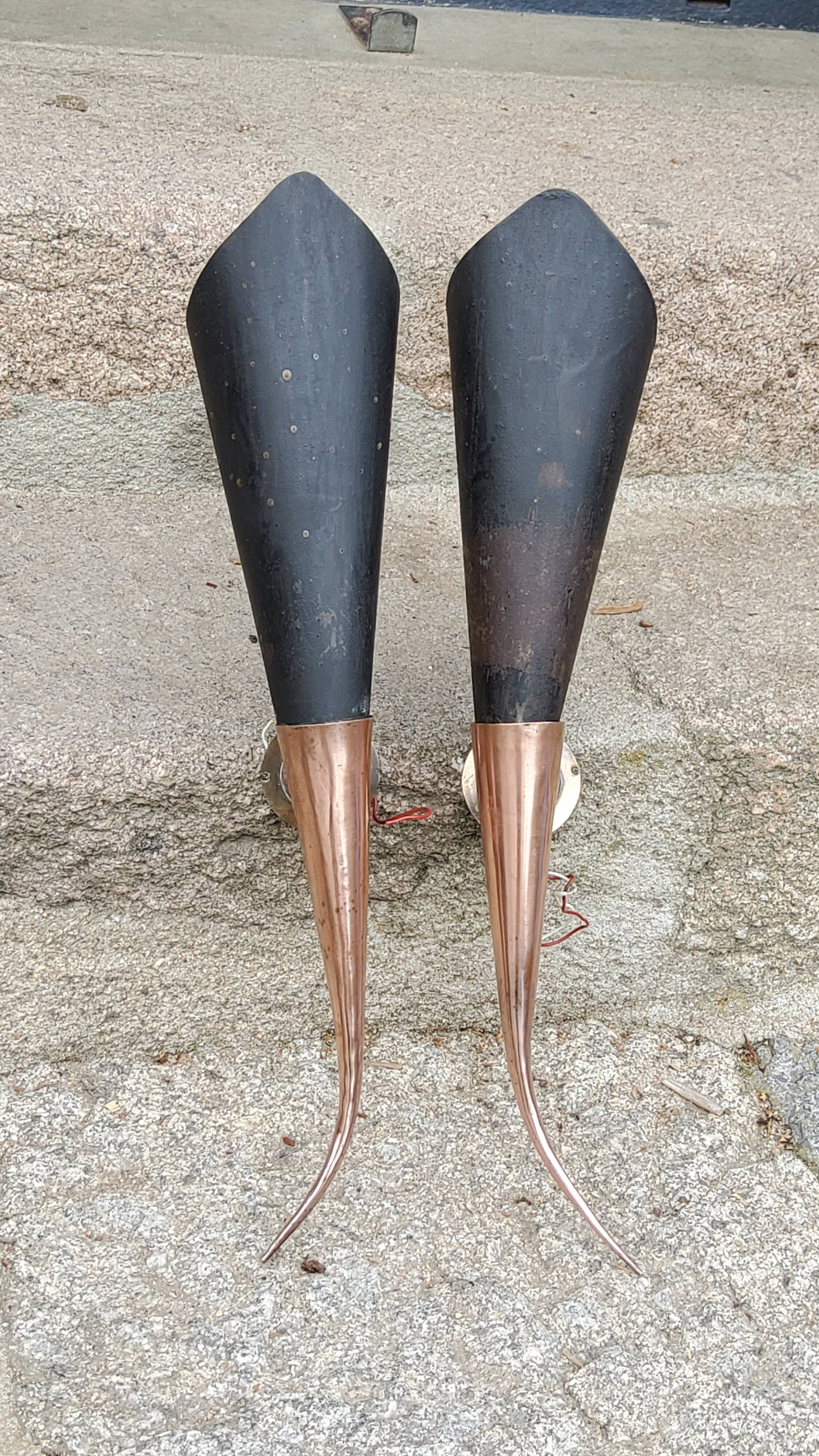 Pair of vintage 50s copper and metal wall lights