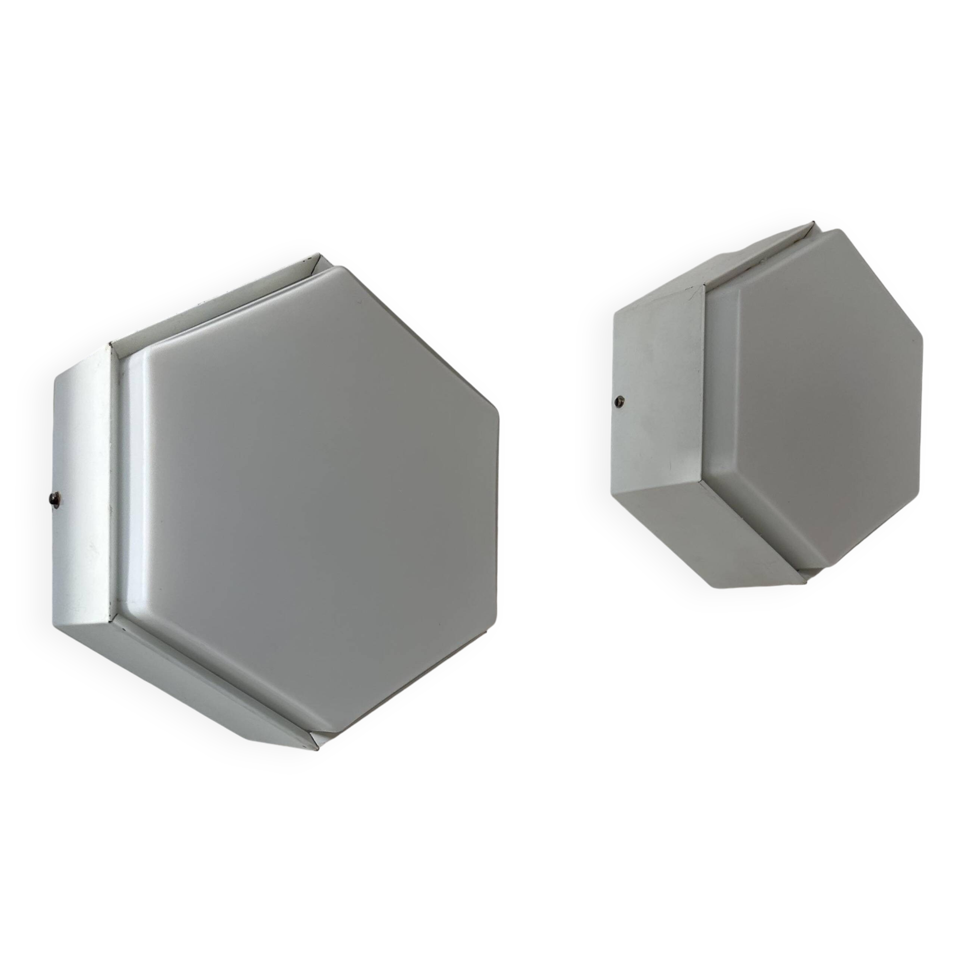 Pair of vintage Raak wall lights, opaline and white lacquered metal, Netherlands 1968