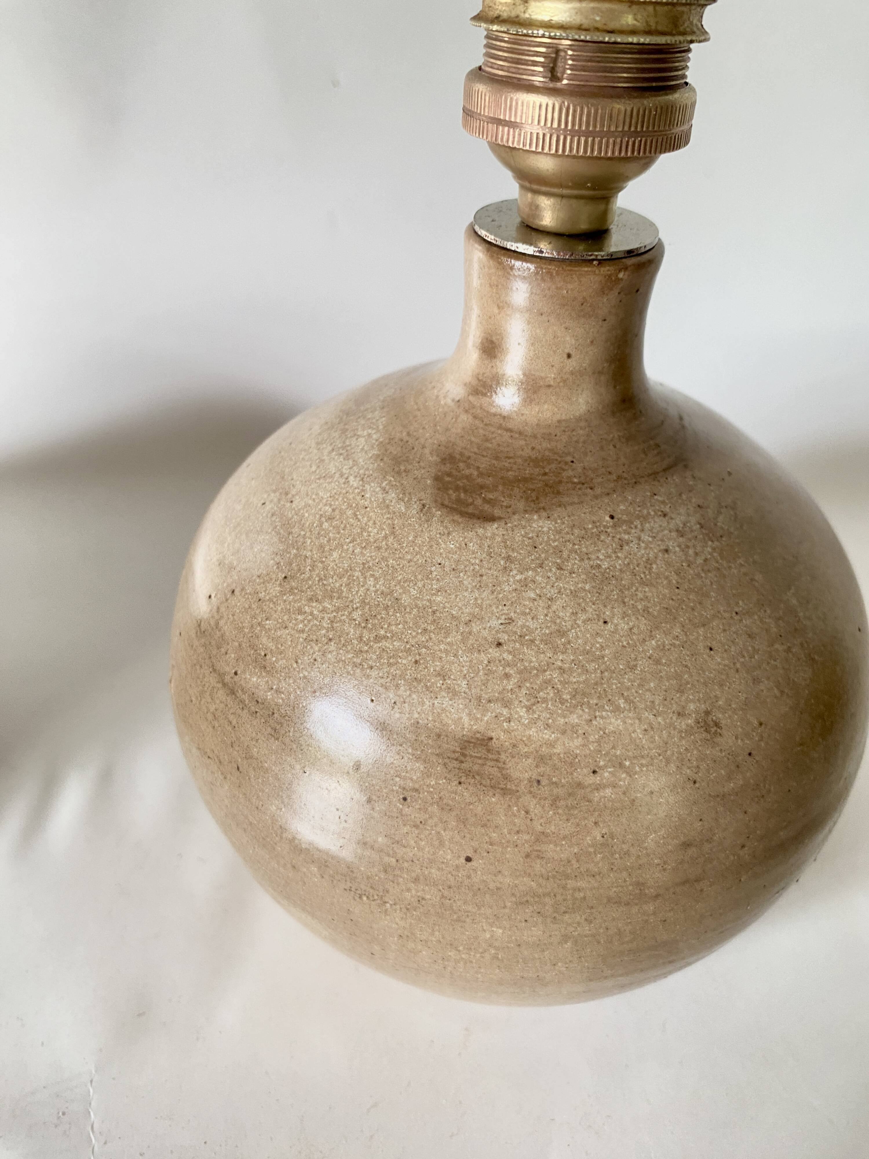 Lampe en grès, câble tissu 2M, abat-jour coton