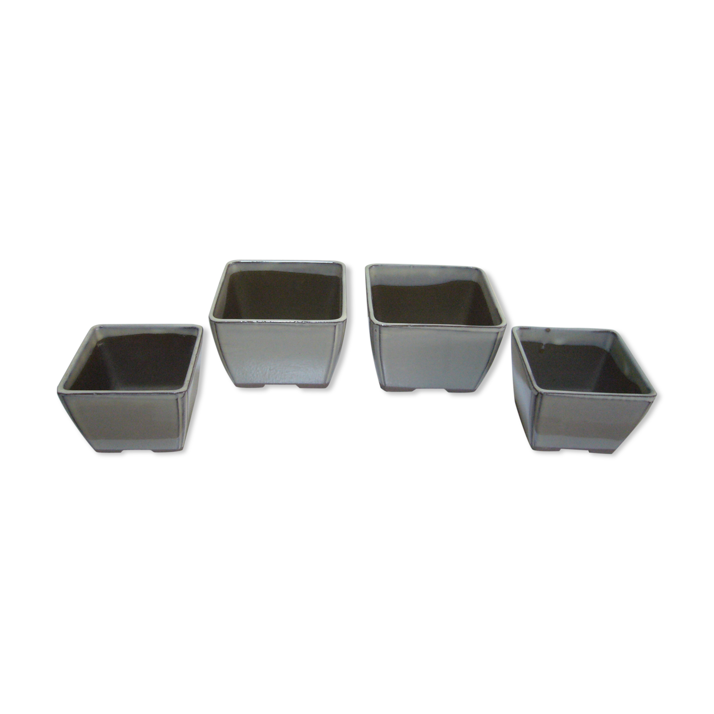 Set of 4 square ceramic cactus or succulent pots