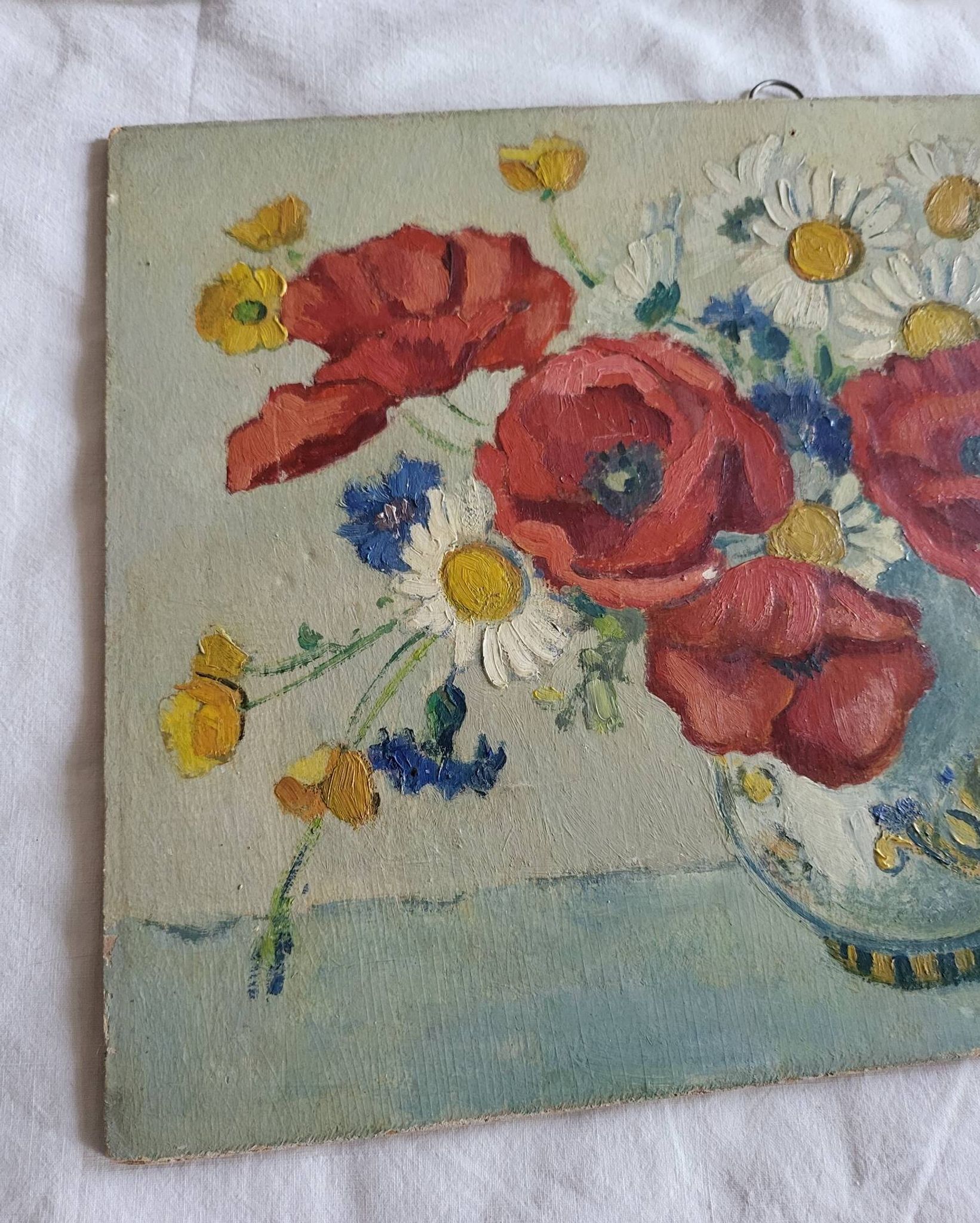 Adry BOIDIN Huile sur panneau Bouquet de fleurs Coquelicots XXe