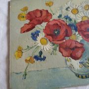 Adry BOIDIN Huile sur panneau Bouquet de fleurs Coquelicots XXe