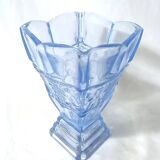 Art deco diamond-shaped vase in light blue color pressed molded glass