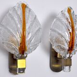Pair of "leaf" wall lamps by Carl Fagerlund, Murano glass, Germany, 1970