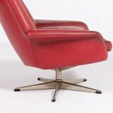 1960’s/70’s Bramin swivel lounge armchair in patinated red brown leather on five star steel leg, loo