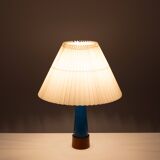Turquoise Stoneware Table Lamp Teak base 1960s
