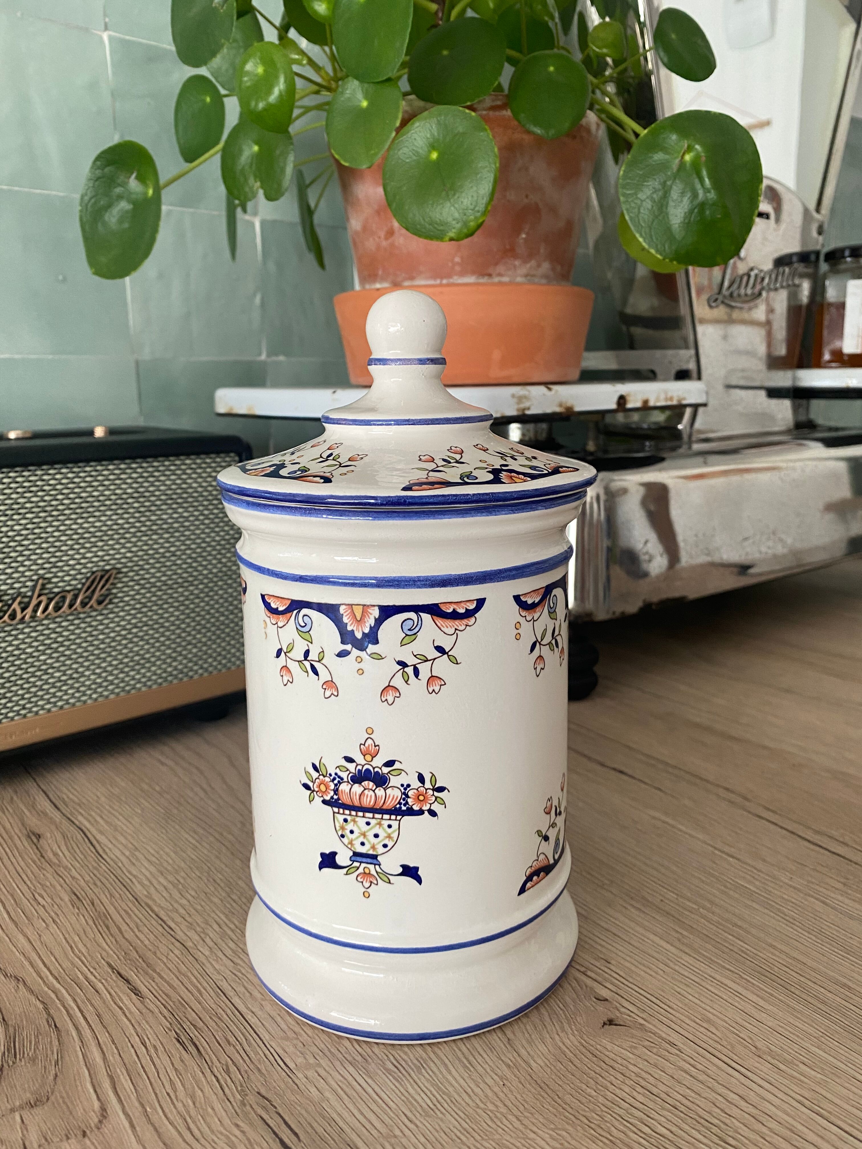 Pot apothicaire porcelaine décor floral