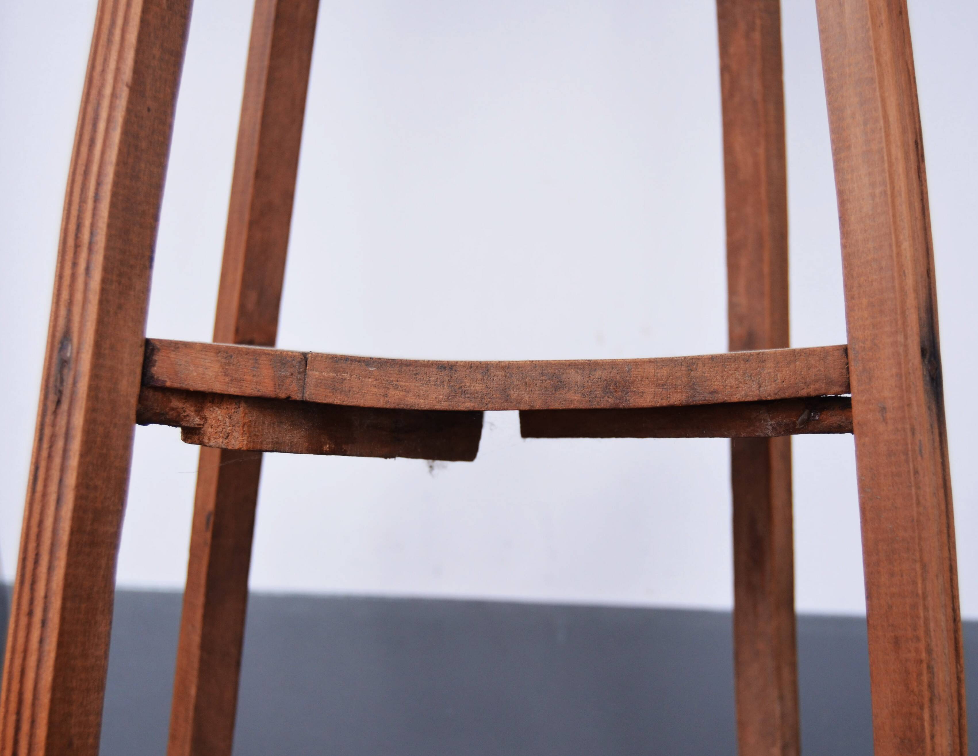 Art Nouveau wood stand planter with stone plaque