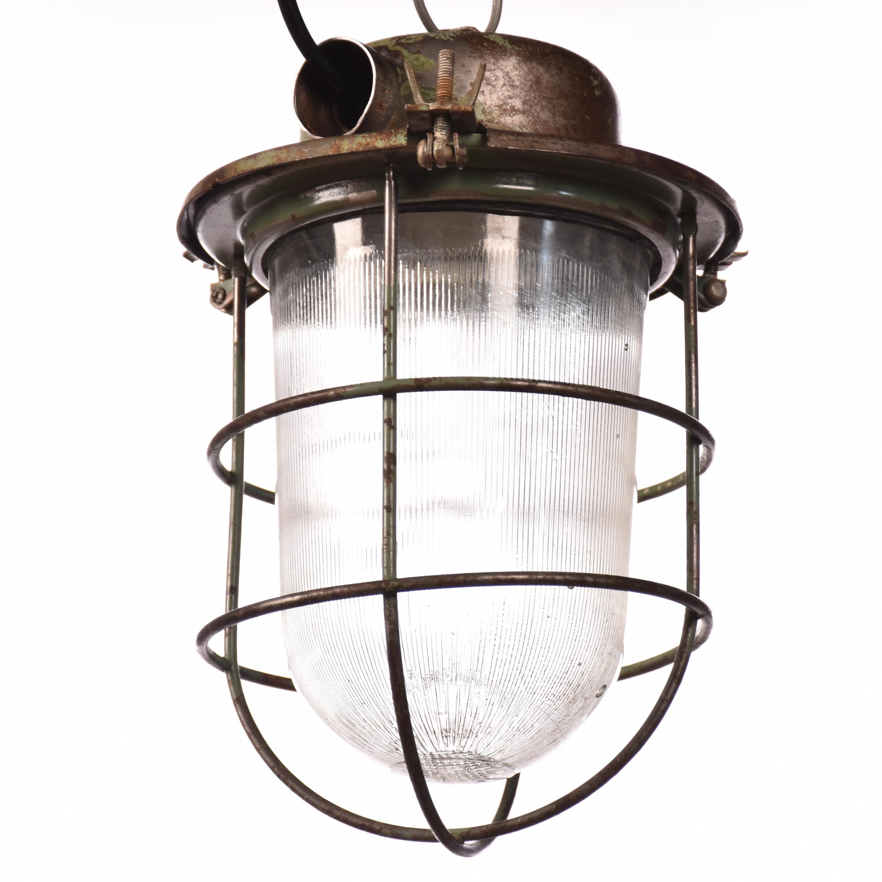 Industrial cage lamp green