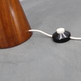 1960s Parker Knoll wooden table lamp with wicker shade, Britain