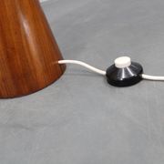 1960s Parker Knoll wooden table lamp with wicker shade, Britain