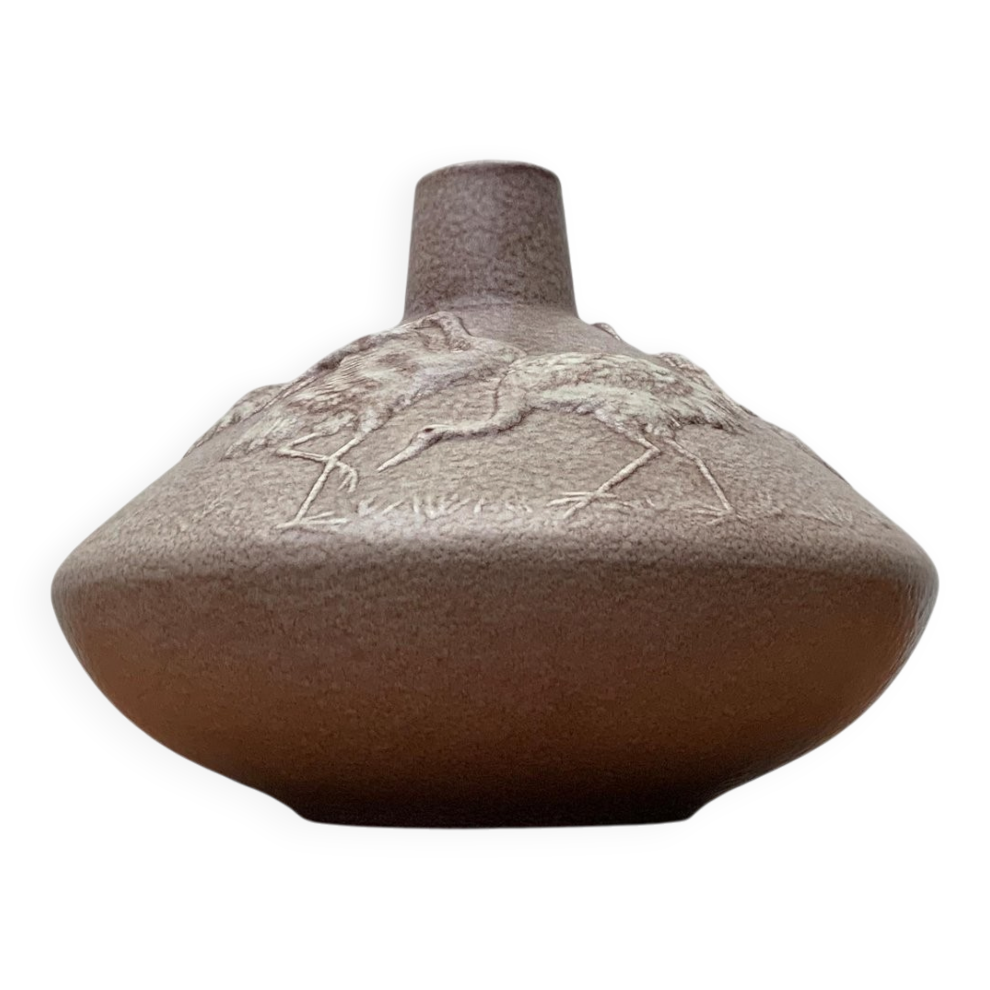 Large vase in German pottery from the mid-century with a crane ornament from Cortendorf.