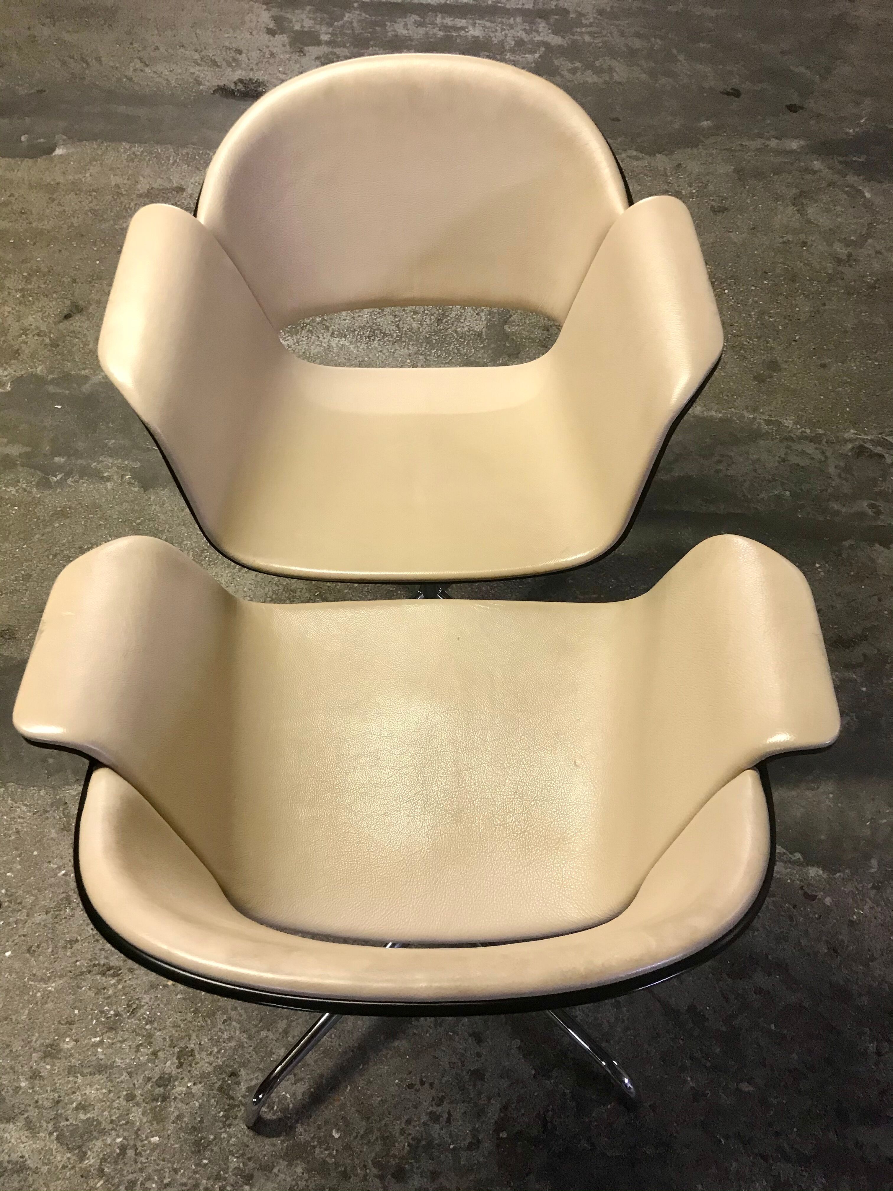 Pair of beige leather armchairs