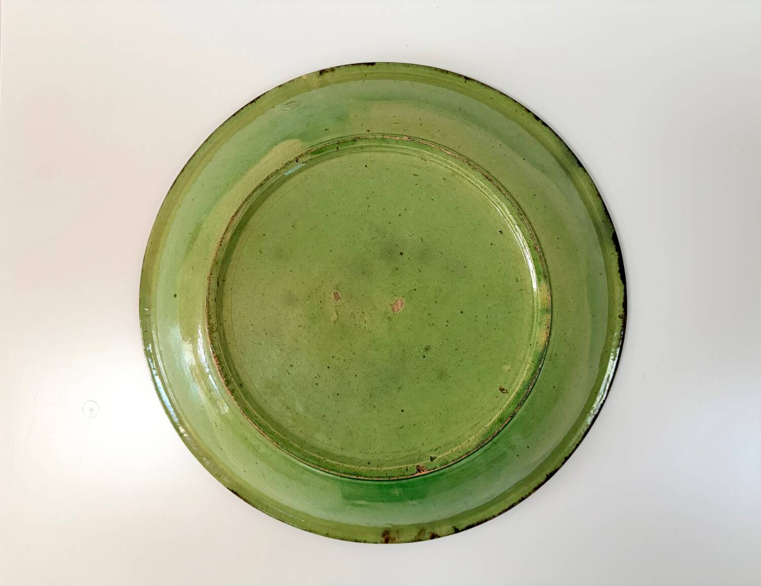 green glazed earthenware dish from the 1950s - Dieulefit