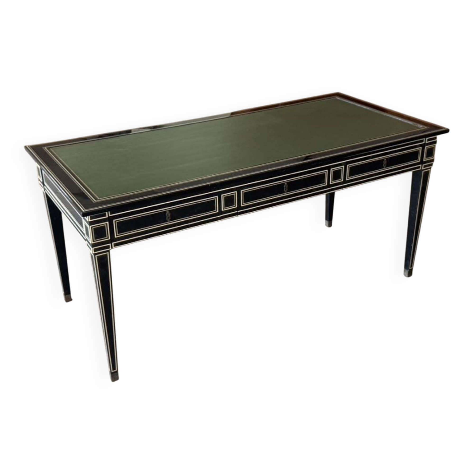Maison Jansen black lacquered wooden desk from the 1960s with chair.