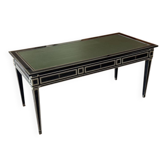 Jansen House desk in black lacquered wood, 1960s, with armchair