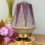 Vintage art deco globe table lamp in clear and purple glass