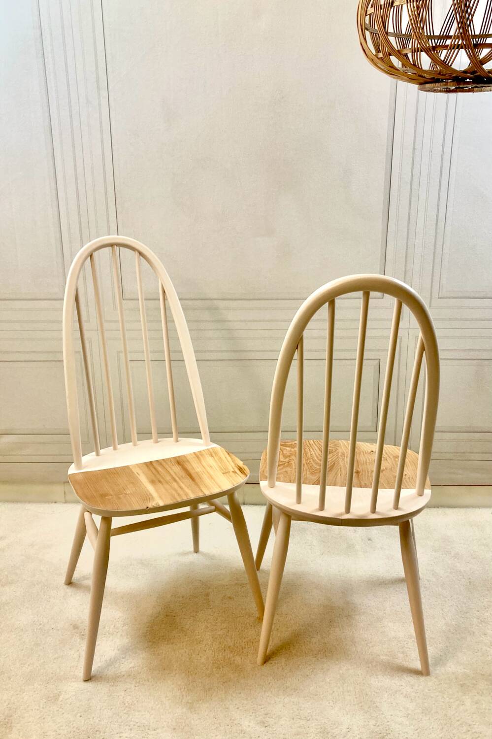 Renovated vintage Ercol Quaker chairs – cream white shade