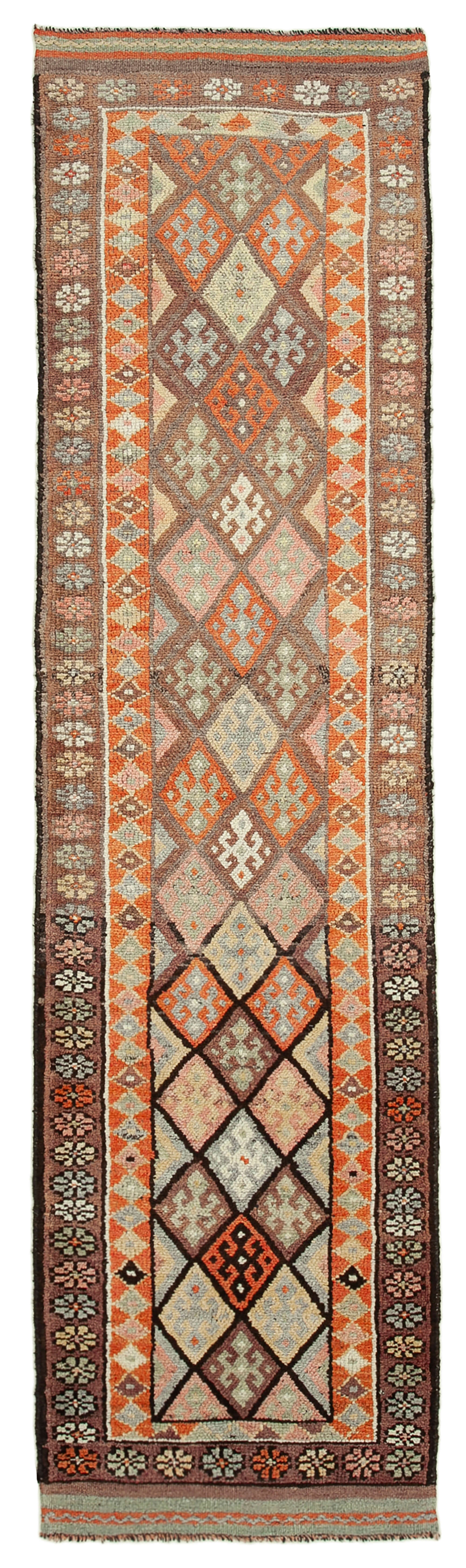 Handwoven Unique Anatolian Brown Runner Carpet 90 cm x 340 cm