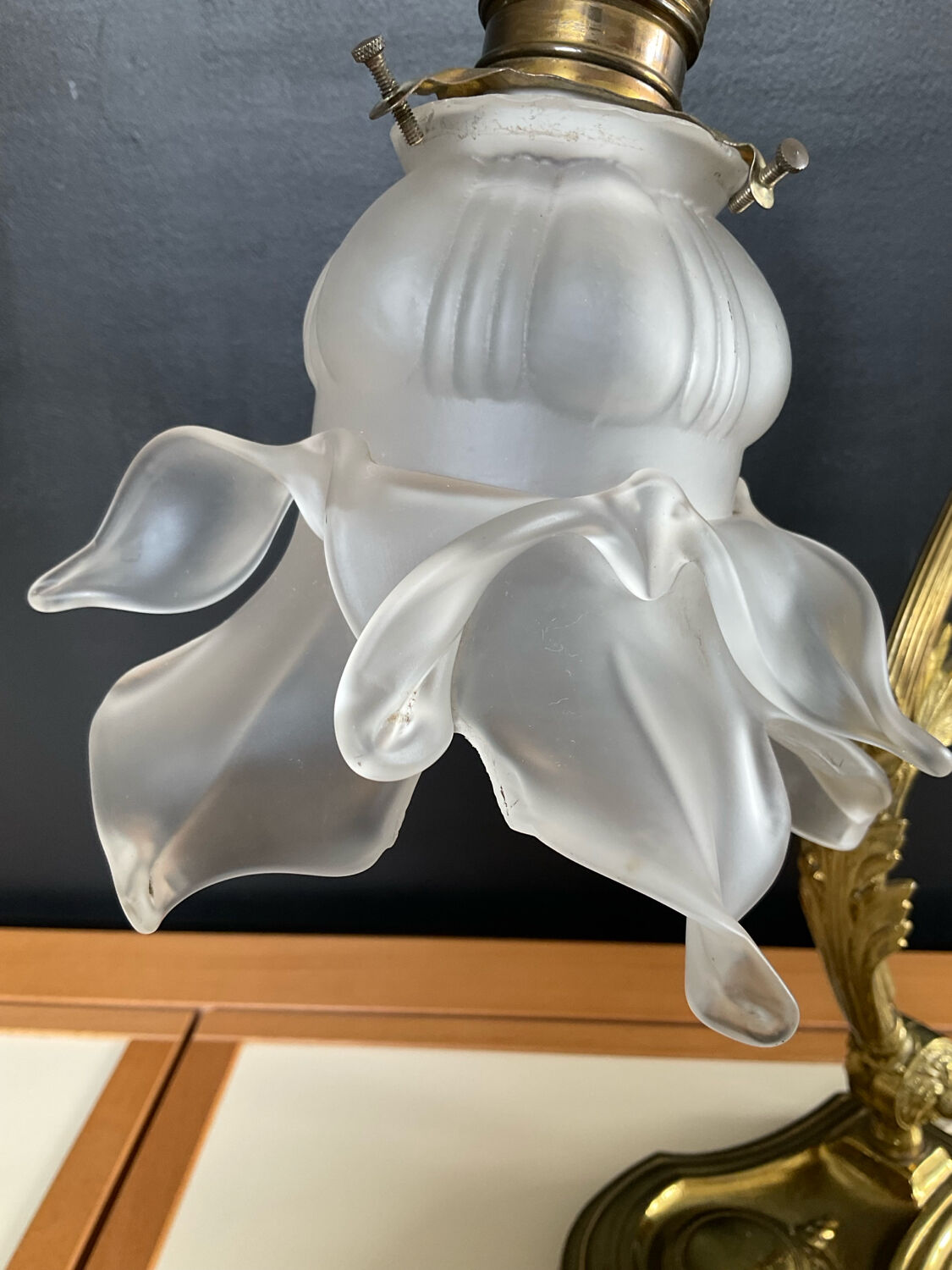 Bronze and glass paste swan neck lamp from the 1960s.