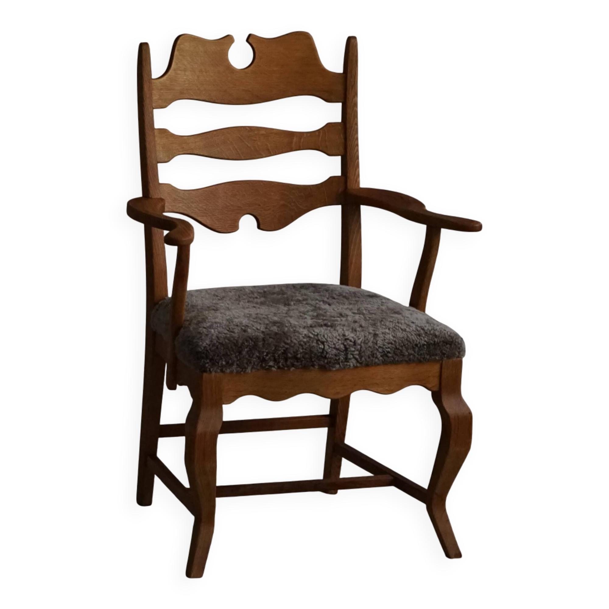 Razorblade armchair from the mid-20th century by Henning Kjærnulf, oak and lambswool, 1960.