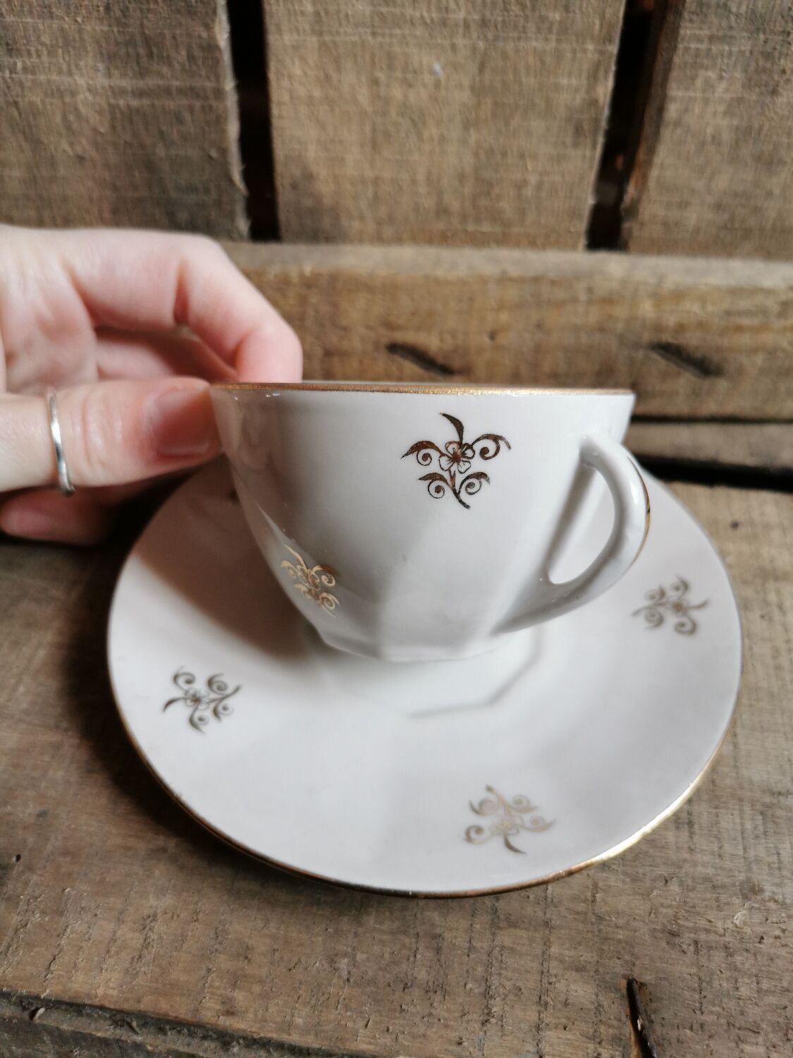Vintage porcelain cups, white & gold