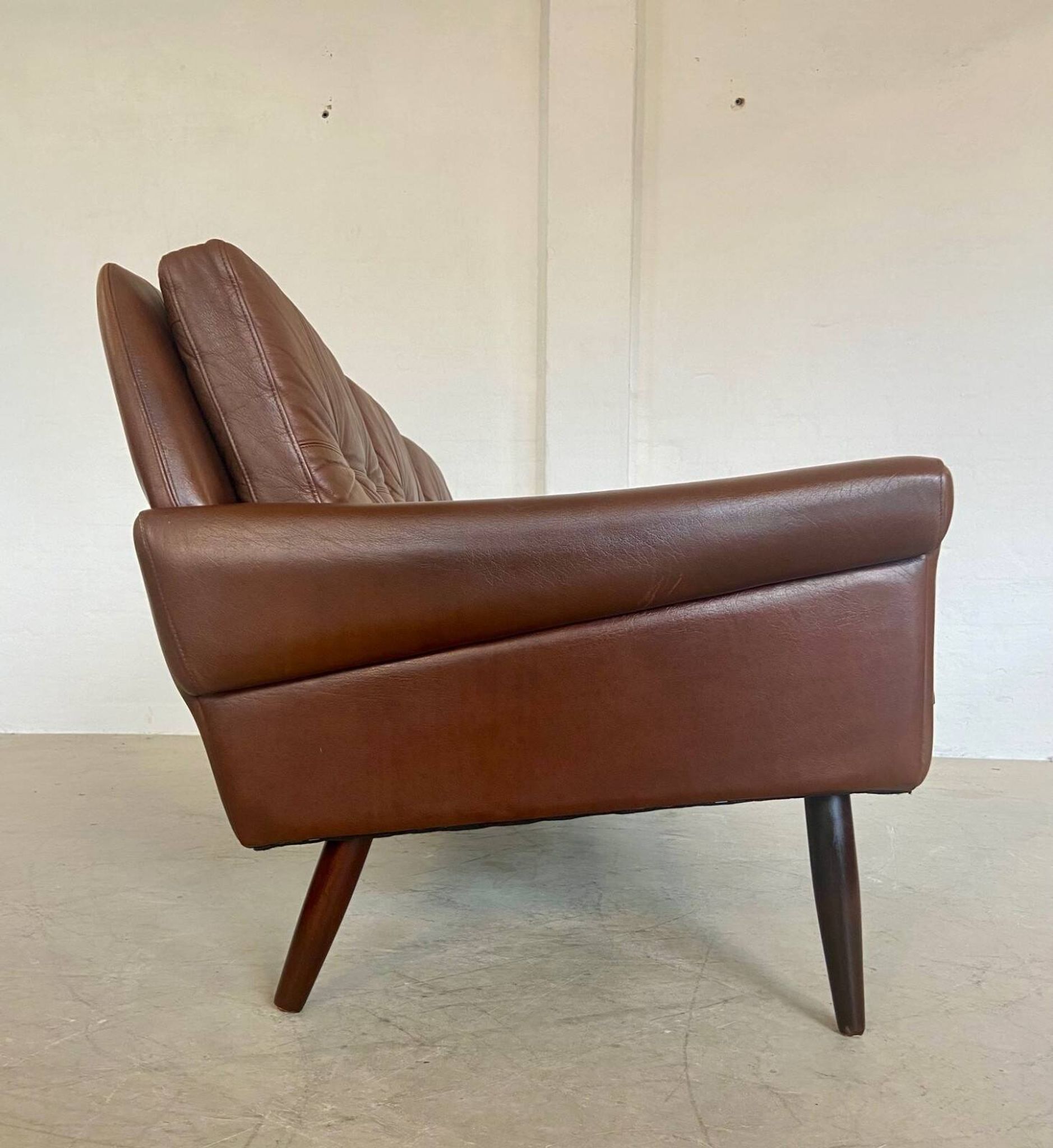 Vintage Danish retro Svend Skipper 3 person sofa in chestnut brown leather