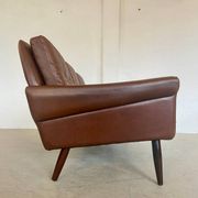 Vintage Danish retro Svend Skipper 3 person sofa in chestnut brown leather